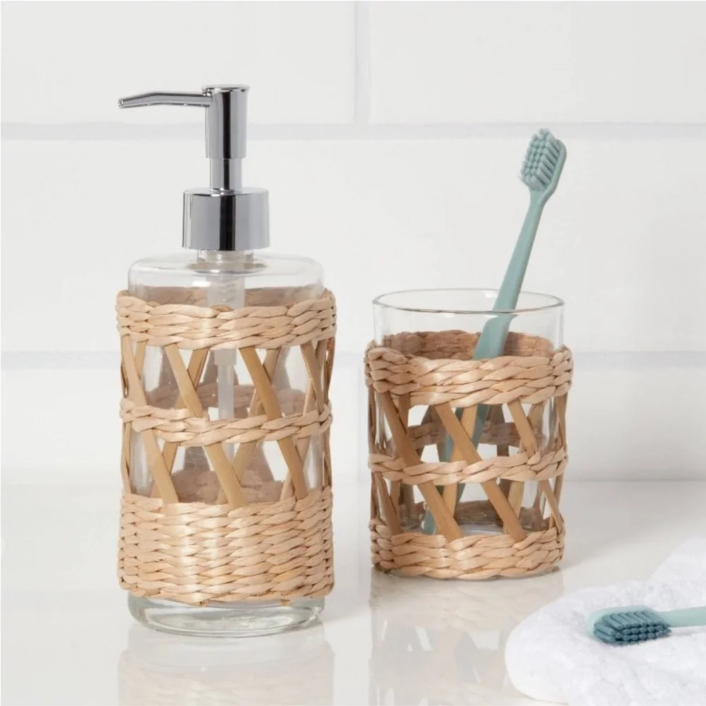 THRESHOLD NWT woven and glass toothbrush holder